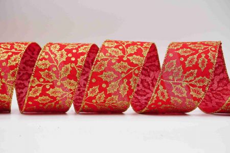 Metallic Holly Wired Ribbon_KF7197G-7_red